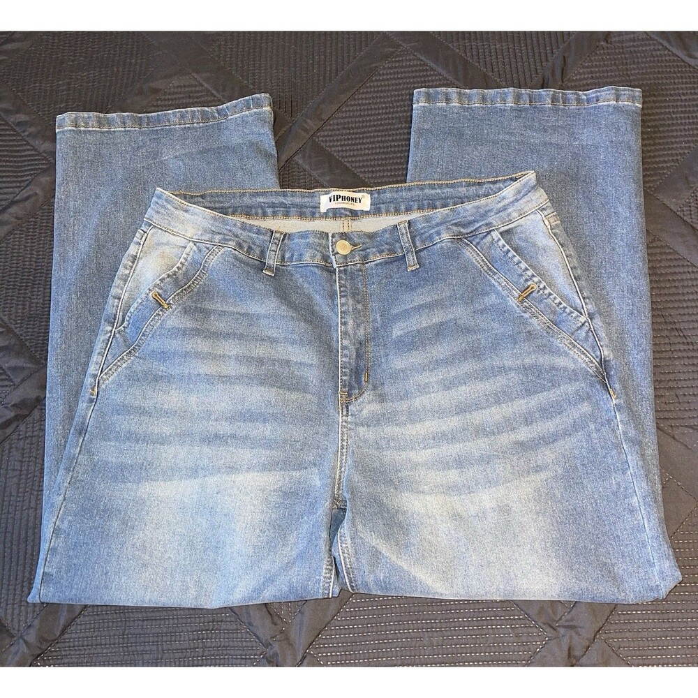 VIP Honey Los Angeles Jeans Wide Leg Lightly Distressed Whiskering Women’s 3X